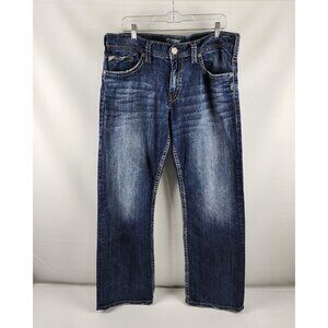 Silver Jeans Mens 36x32 Blue Zac Straight Leg Dark Wash Denim